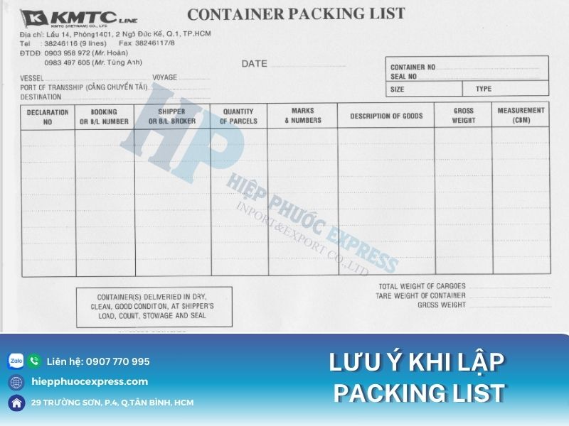 chu y khi lap phieu dong goi