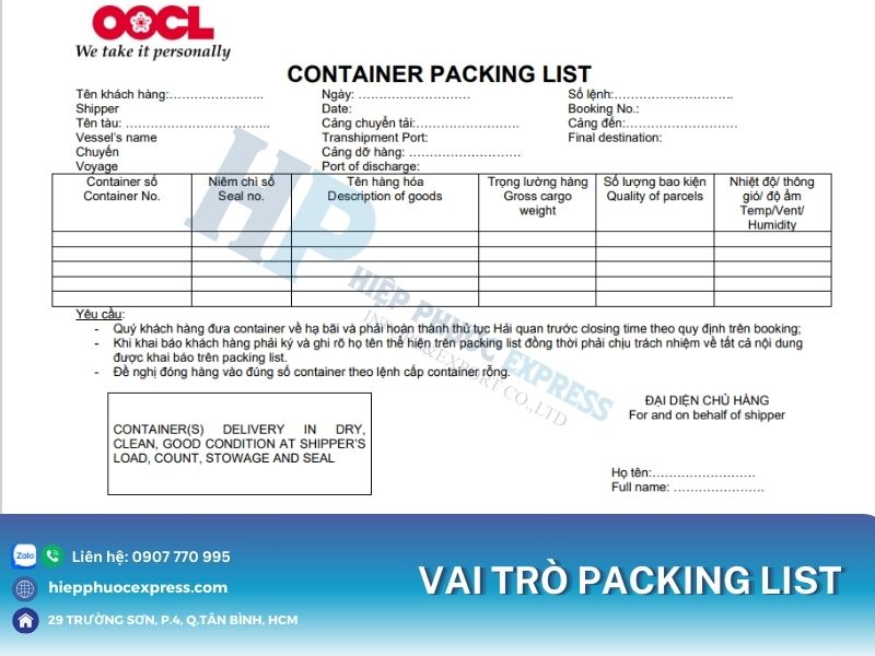 vai tro cua phieu dong goi