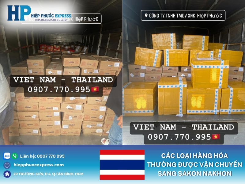 Các loại hàng hóa thường được vận chuyển sang Sakon Nakhon