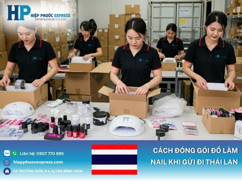 Đóng gói hàng làm nail đi Thái Lan của Hiệp Phước Express