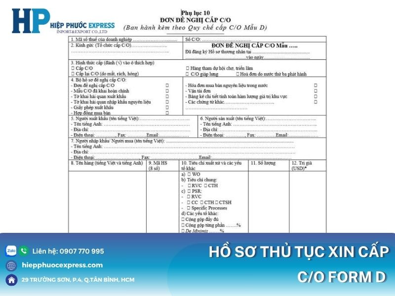 Hồ sơ thủ tục xin cấp C/O form D