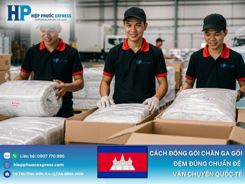 Cách đóng gói chăn ga gối đệm đi Campuchia
