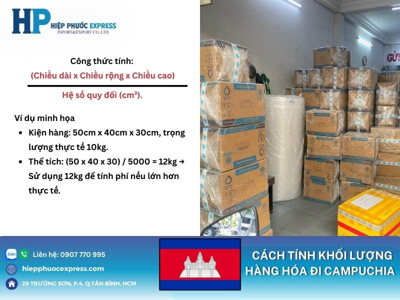 Cách tính khối lượng hàng hóa đi Campuchia